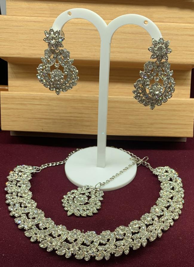 Silver Plated Ethnic Diamond Studded Necklace Set